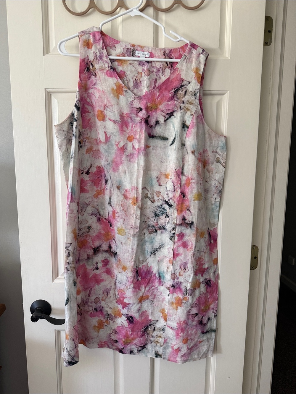 J. Jill Pink Floral V-Neck Sleeveless Linen Dress